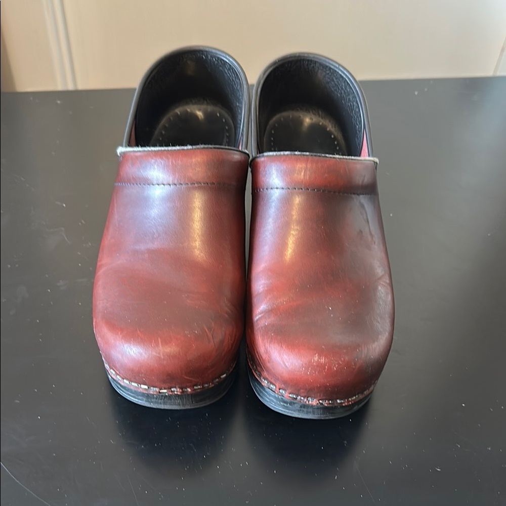 Dansko red leather clogs